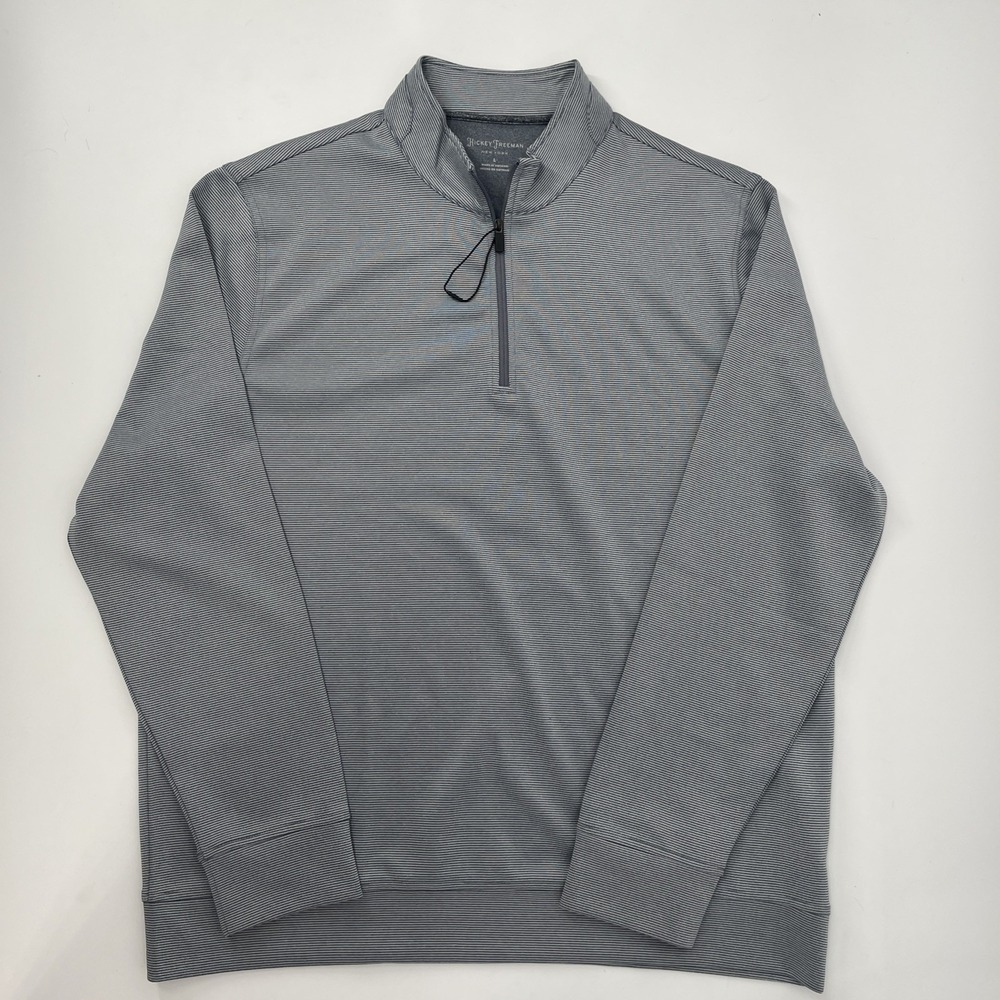 NEW Hickey Freeman‎ Performance Pullover 1/4 Zip Blue Stripe Golf Casual Mens L